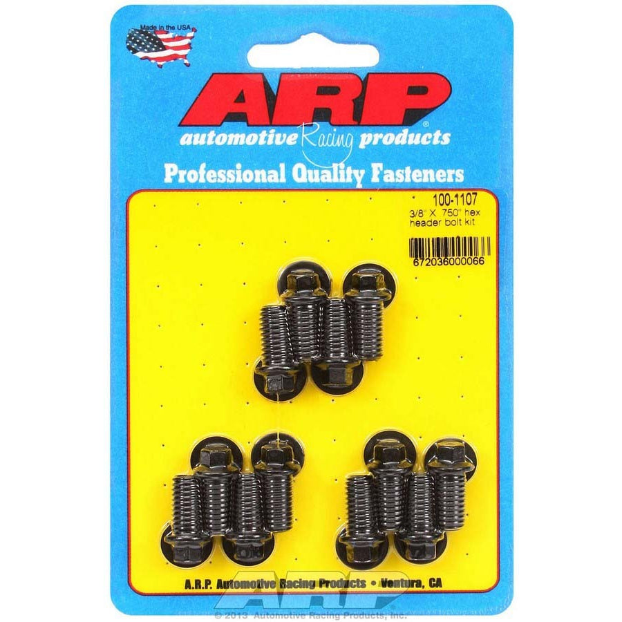 ARP Black Oxide Header Bolt Kit - Hex - 3/8" x .750" Under Head Length (12 Pieces)