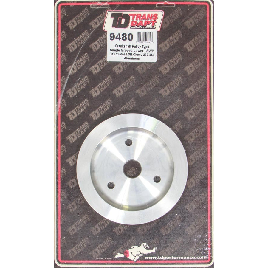 Trans-Dapt V-Belt 1 Groove Crankshaft Pulley - 6.563 in Diameter - Machined Aluminum - Short Water Pump - Small Block Chevy
