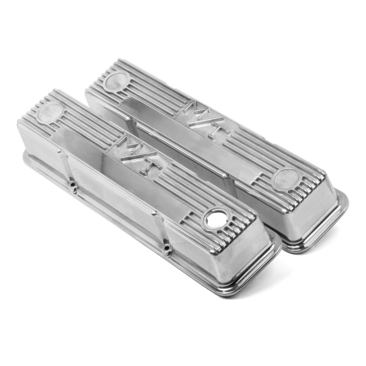 Holley M/T Tall Valve Cover - M/T Logo - Polished Aluminum - Small Block Chevy - Pair