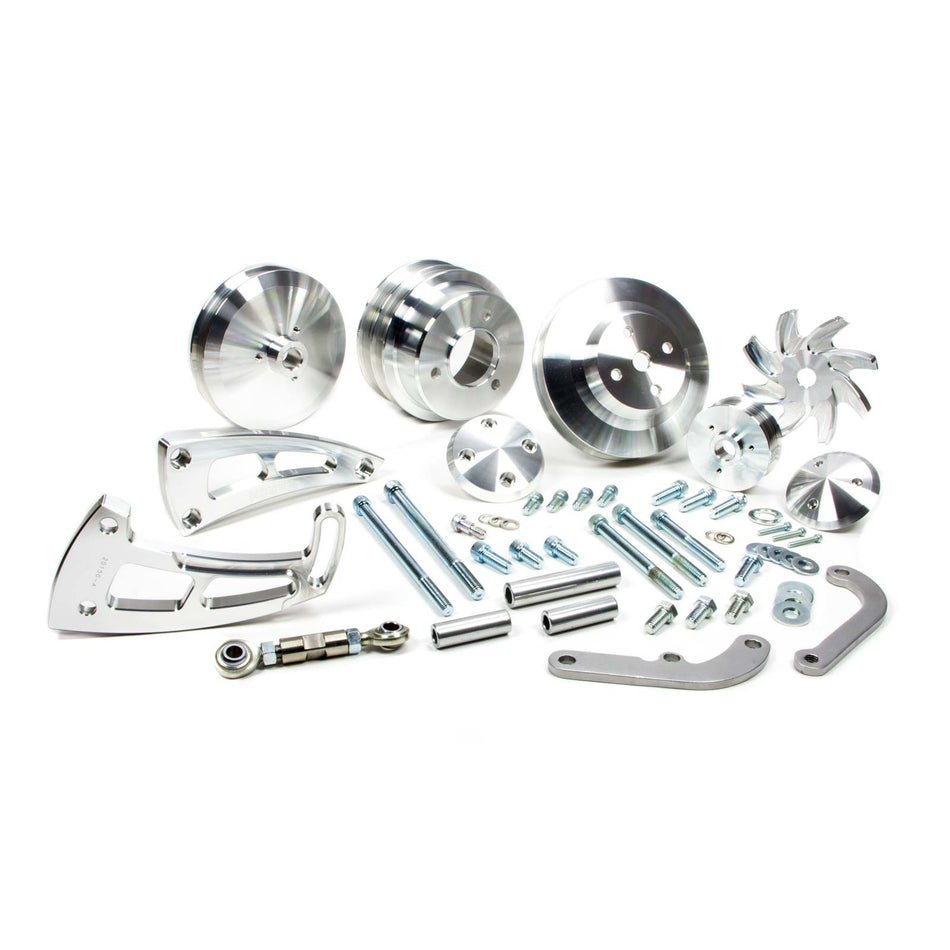 March Performance Ultra Performance 6-Rib Serpentine Pulley Kit - Clear Powder Coat - Long Water Pump - Big Block Chevy 23030