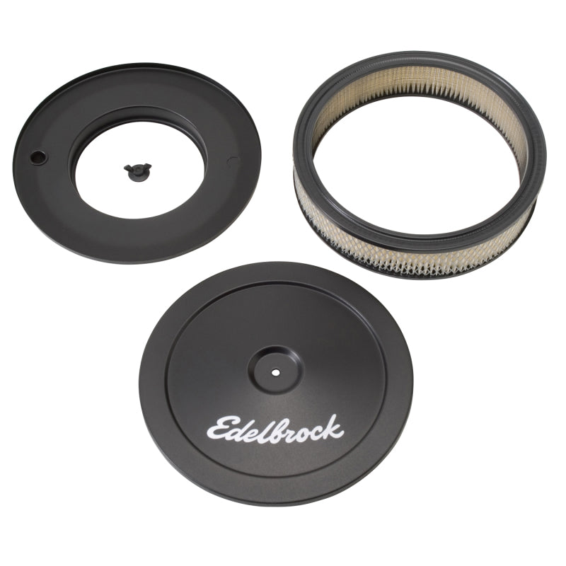 Edelbrock Pro-Flo Air Cleaner Assembly - 10 in Round - 3.5 in Tall - 5-1/8 in Carb Flange - Raised Base - Black Powder Coat