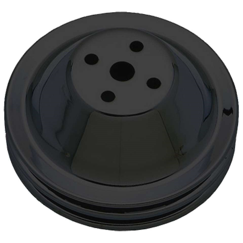 Trans-Dapt V-Belt 2 Groove Water Pump Pulley - 6.4 in Diameter - Black Powder Coat - Short Water Pump - Small Block Chevy