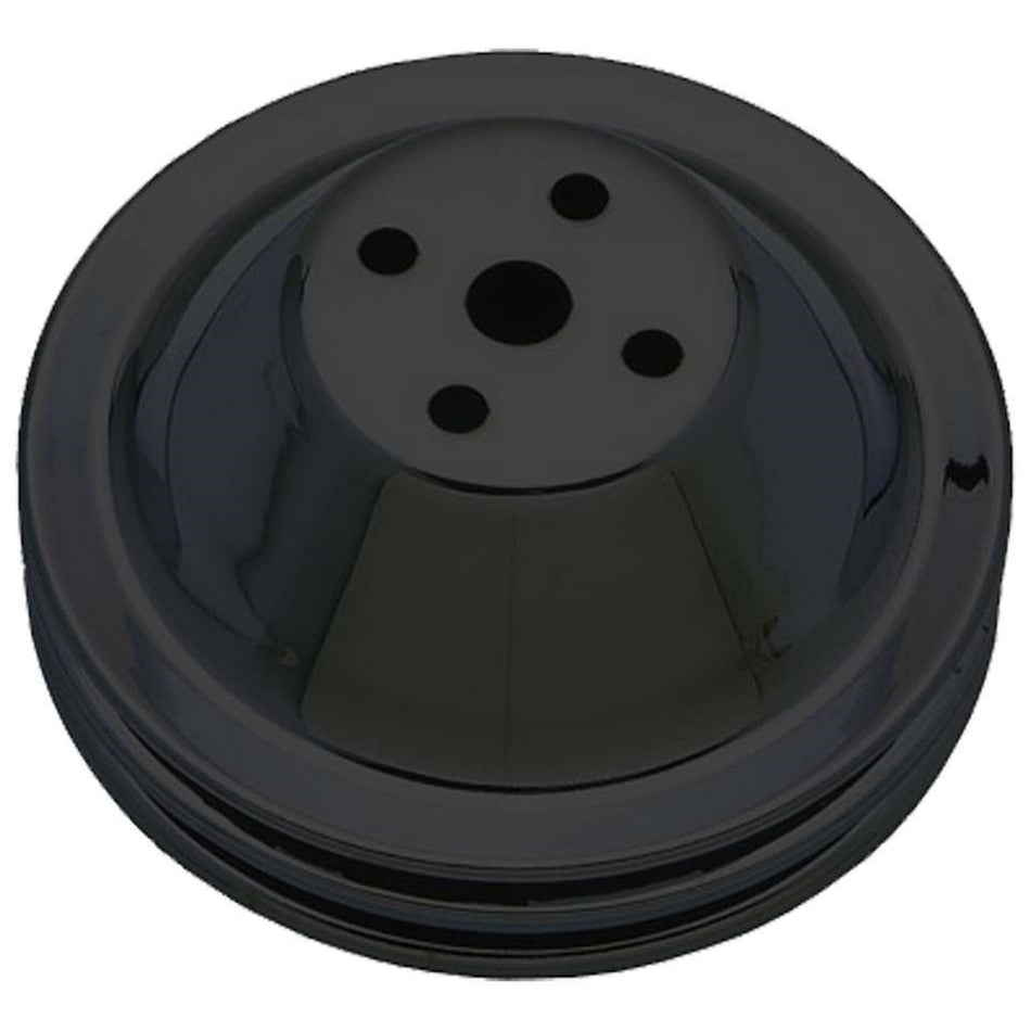 Trans-Dapt V-Belt 2 Groove Water Pump Pulley - 6.4 in Diameter - Black Powder Coat - Short Water Pump - Small Block Chevy