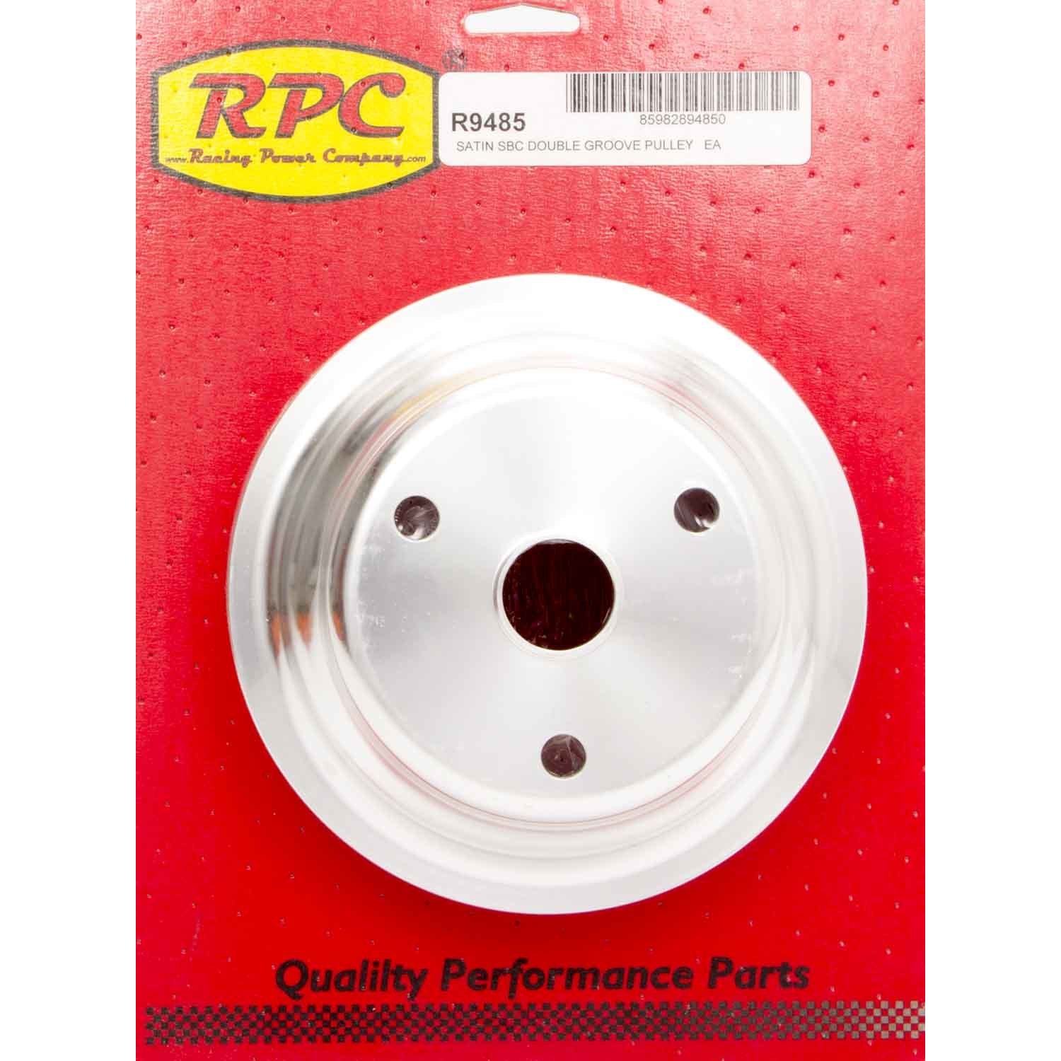 Racing Power V-Belt 2 Groove Crankshaft Pulley - 6.594 in Diameter - Satin - Long Water Pump - Small Block Chevy
