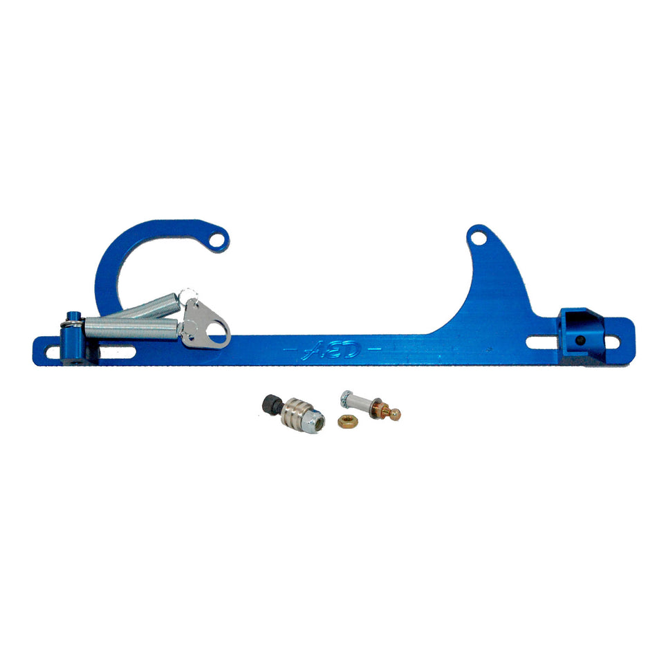 AED Carb Mount Throttle Cable Bracket & Return Spring - Blue Anodized - GM Cable - Square Bore