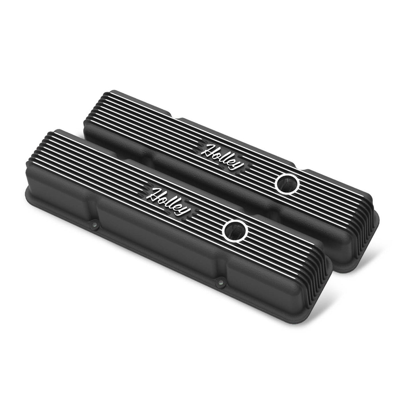 Holley Finned Die Cast Aluminum Valve Cover Set - SBC - Black