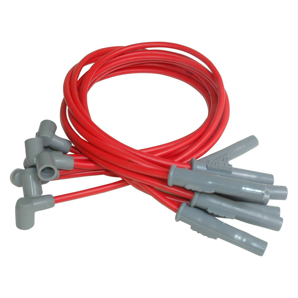 MSD Super Conductor Spiral Core 8.5 mm Spark Plug Wire Set - Red - Straight Plug Boots - Socket Style - Big Block Chevy 31379