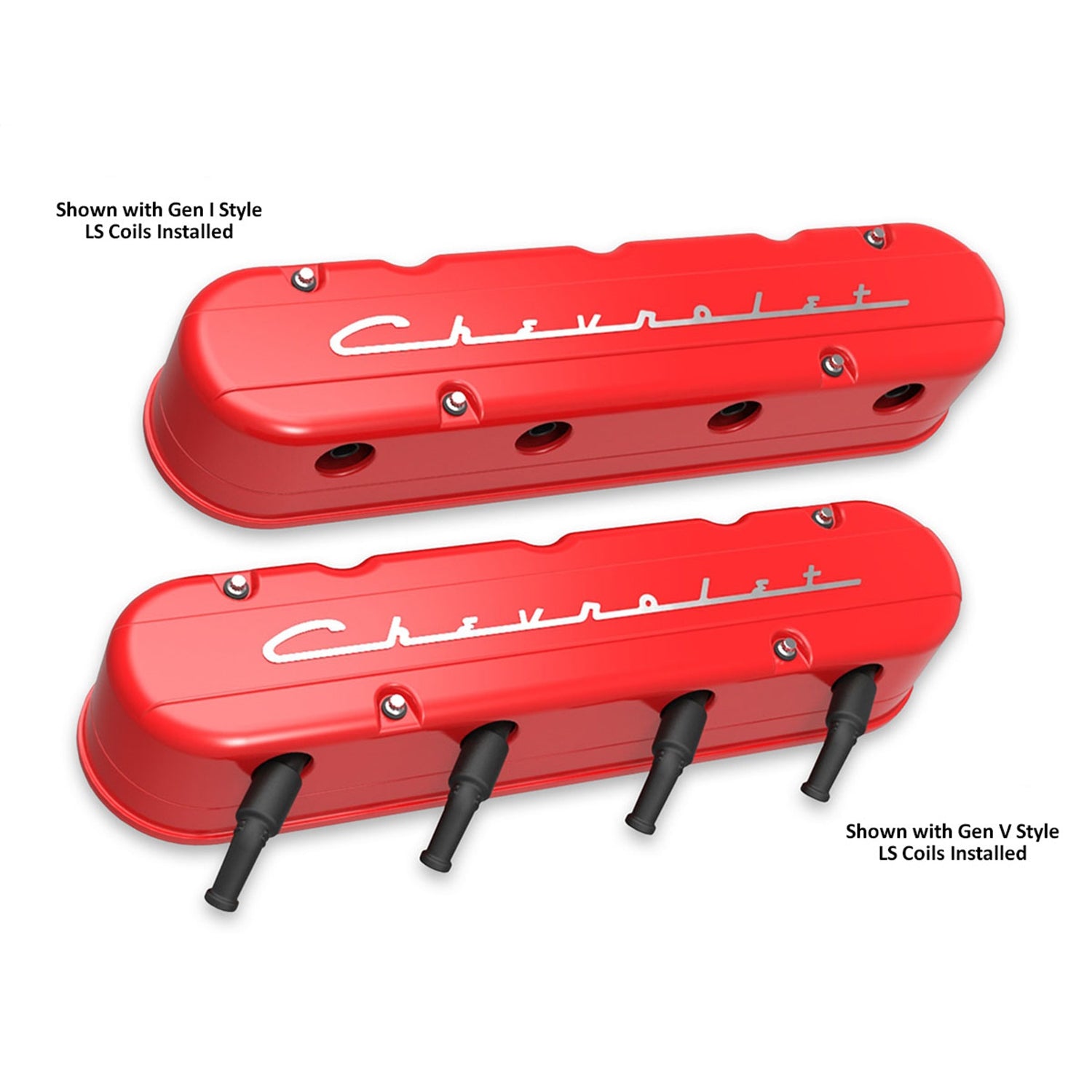 Holley Stock Height Valve Cover - Chevrolet Script - Aluminum - Red - GM LS-Series - (Pair)