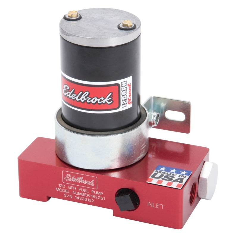 Edelbrock Quite-Flo Electric Fuel Pump 120 gph at 6.5 psi Preset 3/8" NPT Inlet/Outlet Aluminum - Red Anodize