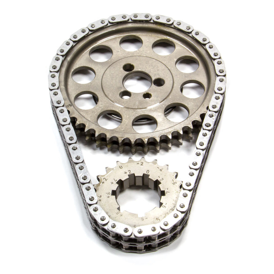 Rollmaster / Romac Gold Series Double Roller Timing Chain Set - Keyway Adjustable - 0.005 in Shorter - Needle Bearing - Billet  - Small Block Chevy