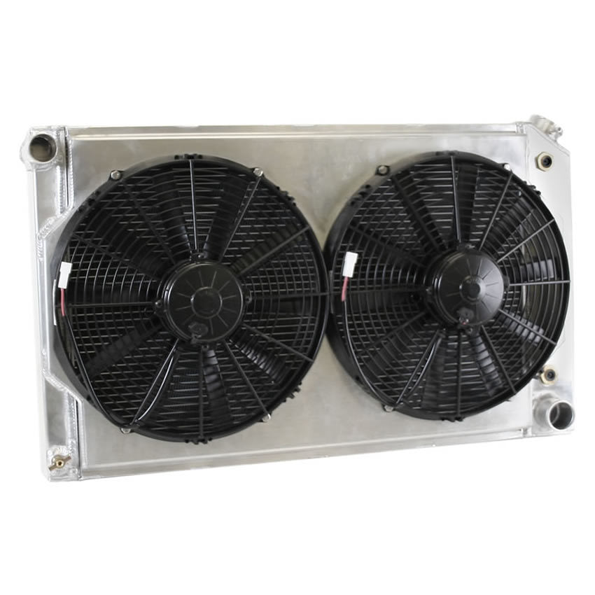 Griffin Thermal Products Direct Fit Radiator and Fan - 31-1/4" W x 18-5/8" H x 6-7/16" D - Driver Side Inlet - Passenger Side Outlet - Aluminum