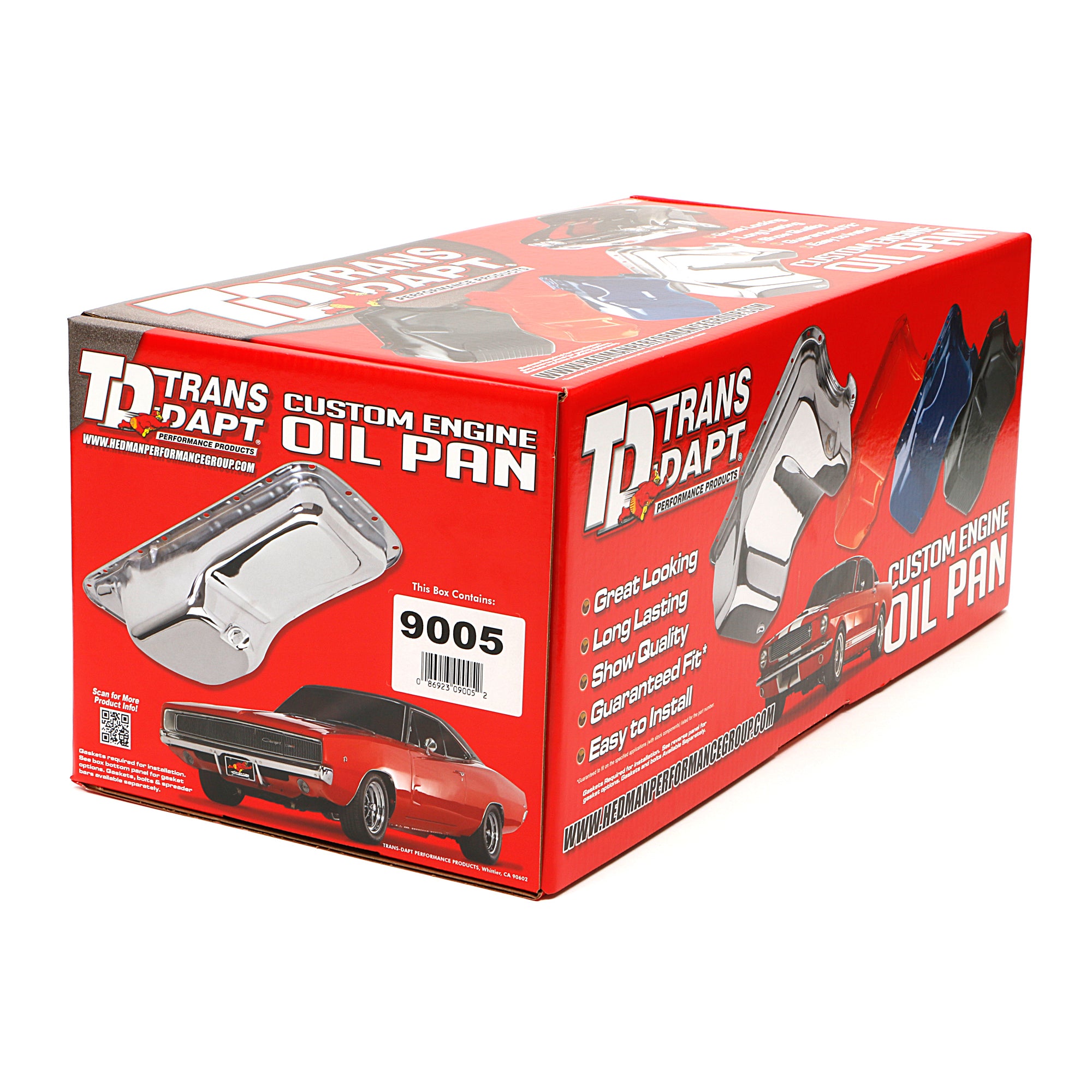 Trans-Dapt OEM Style Rear Sump Oil Pan - 4 Quart - Stock Depth - Chrome - 2 Piece Seal - Small Block Chevy