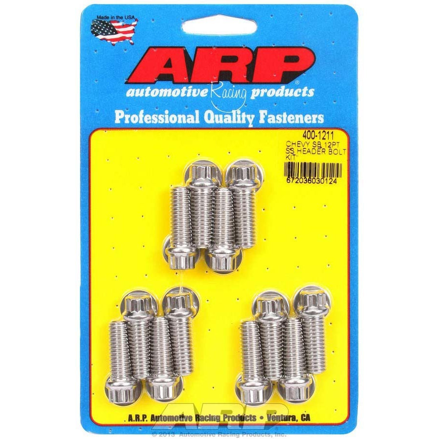 ARP Header Bolt - 3/8-16 in Thread - 1 in Long - 12 Point Head - Polished - Small Block Chevy - Set of 12