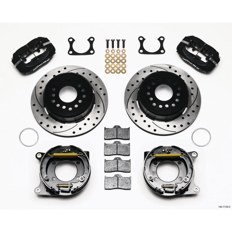 Wilwood Forged Dynalite Rear Parking Brake Kit - Black Anodized Caliper - SRP Drilled & Slotted Rotor - Big Ford 2.36" Offset One Piece Vented