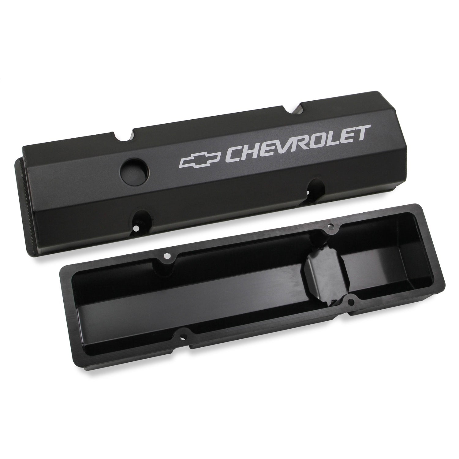 Holley GM Track Series Tall Valve Cover - Chevy Bowtie - Fabricated - Black Powder Coat - Small Block Chevy - Pair