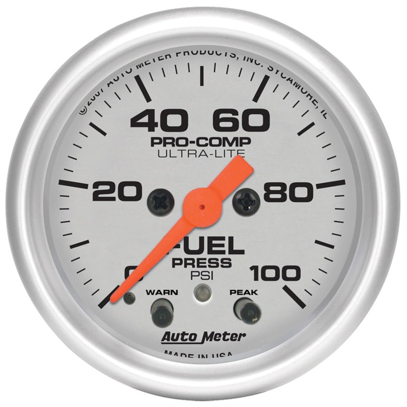 Auto Meter 2-1/16" Ultra-Lite Fuel Press Gauge - 0-100 PSI