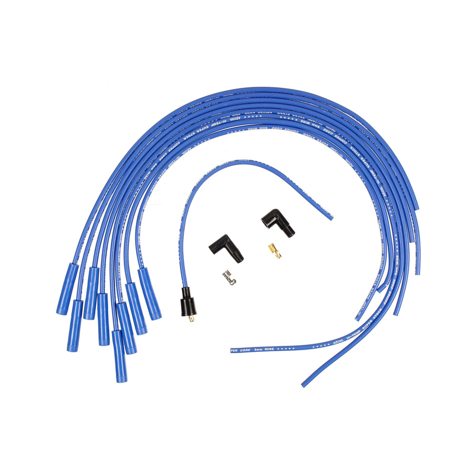 ACCEL Super Stock Spiral Core 8 mm Spark Plug Wire Set - Blue - Straight Plug Boots - Socket Style - Cut-To-Fit - V8