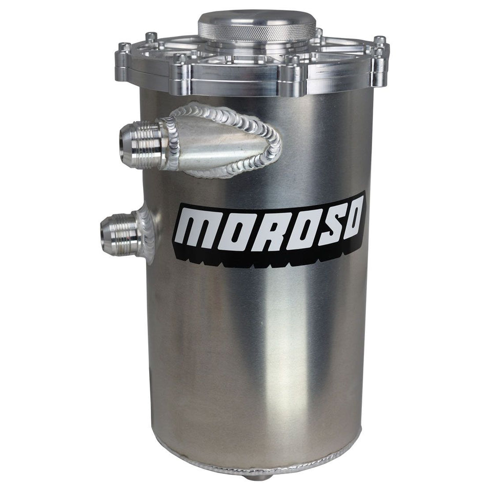 Moroso Dry Sump Oil Tank - 6 Quart - 15 in Tall - 7 in Diameter - 16 AN Male Inlet - 12 AN Male Outlet - 16 AN O-Ring Breather Port
