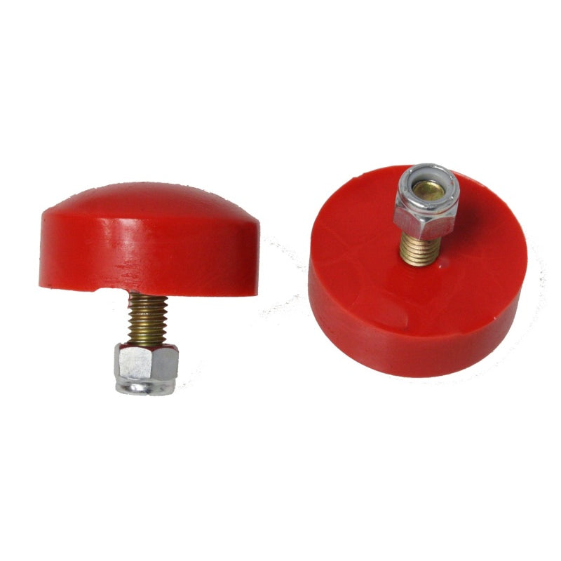 Energy Suspension Hyper-Flex Bump Stop - 1 in Tall - 2 in OD - 3/8 in Stud - Lock Nut - Red - Universal - Pair