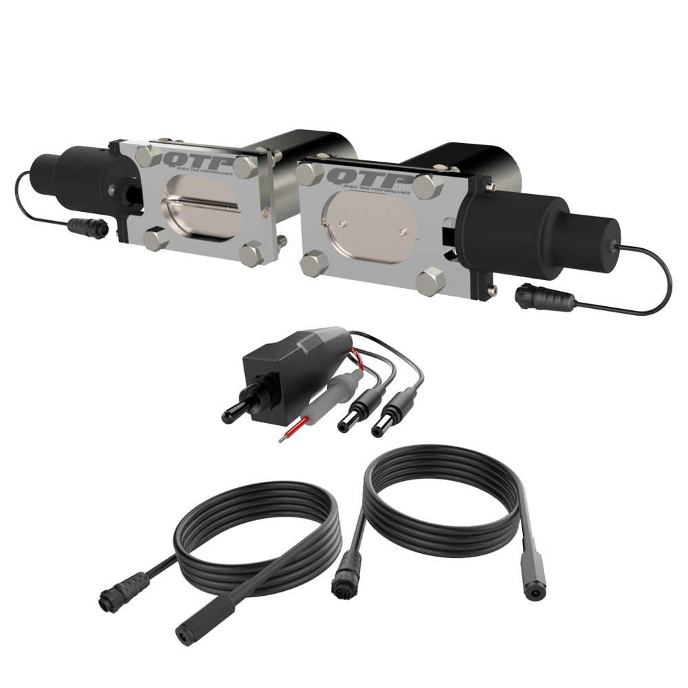 Quick Time Low Profile Oval Exhaust Cut-Out - Electric - Weld-On - Dual - 2-1/2 to 3" Pipe Diameter - Aluminum/Stainless