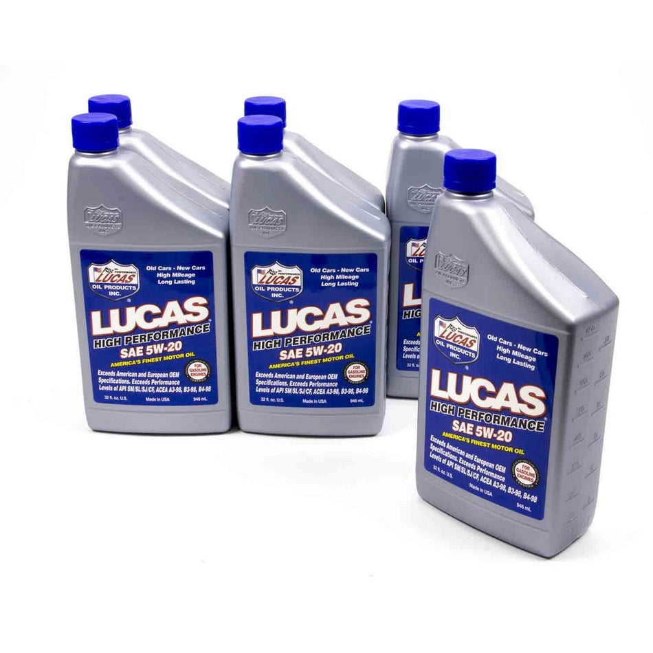 Lucas Oil Products High Performance Motor Oil 5W20 Conventional 1 qt - Set of 6