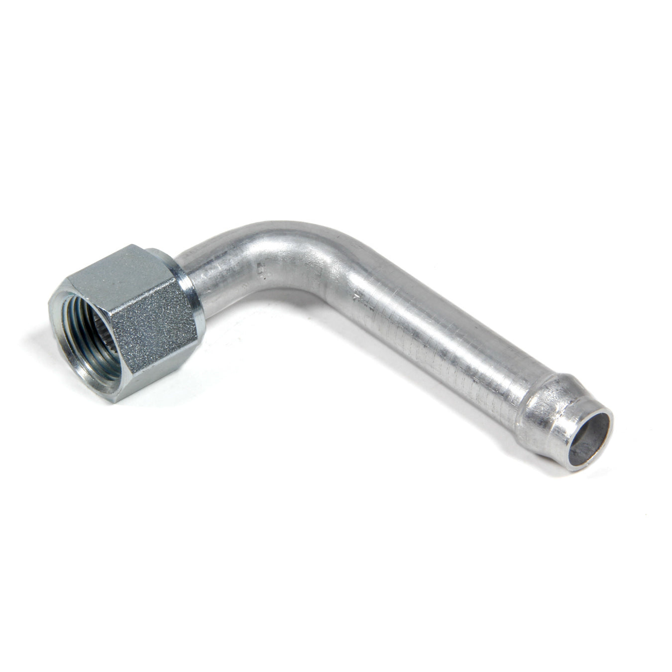Vintage Air Hose End Fitting 90 Degree 1/2" Hose Barb to 8 AN Female O-Ring Aluminum - Natural