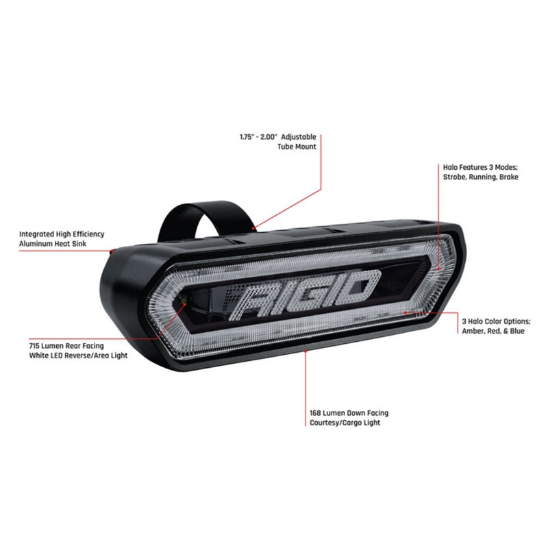 Rigid Industries 2 x 7" LED Tail Light - Adjustable Tube Mount - Red LED - Aluminum - Black Powder Coat - Rigid Logo