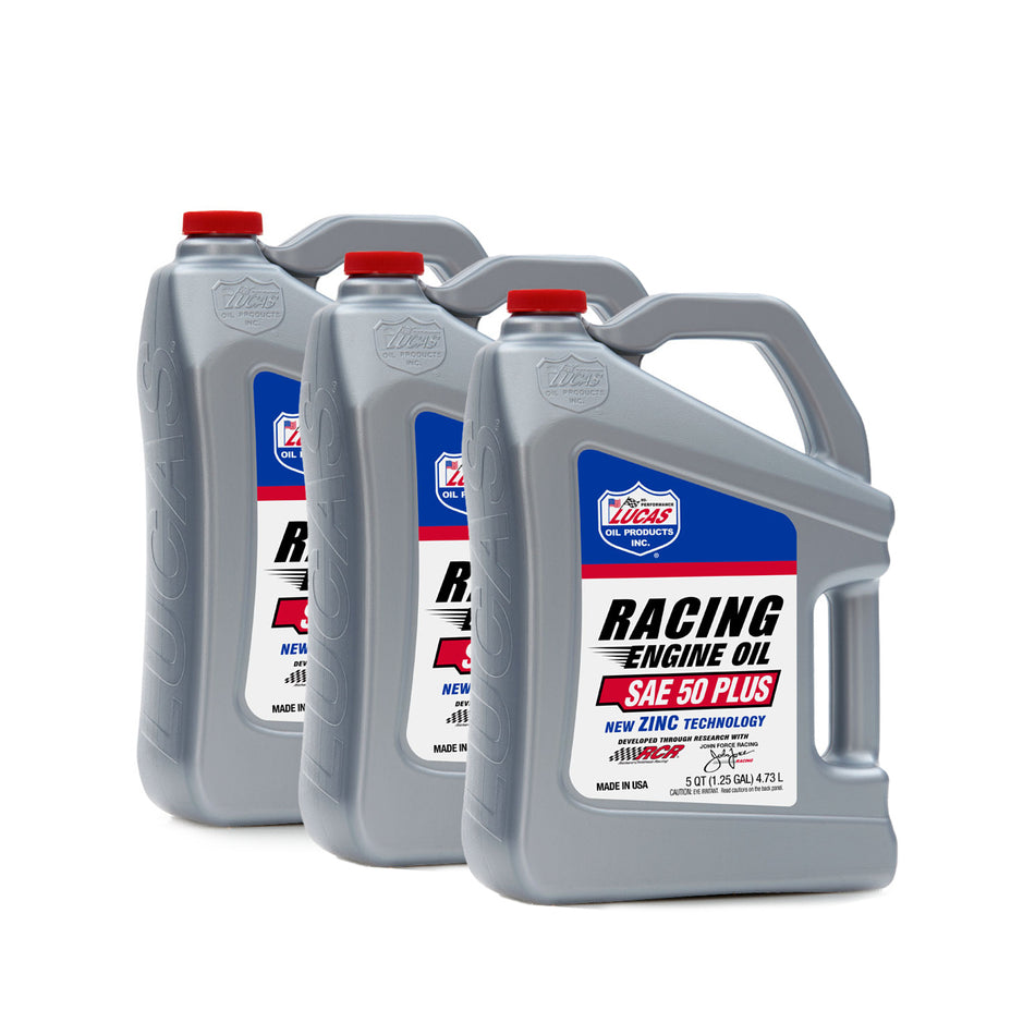 Lucas PLUS Racing High Zinc 50W Motor Oil - Conventional - 5 Quart Bottle (Set of 3)