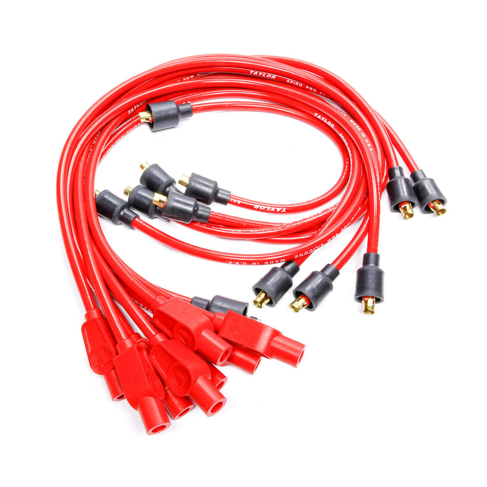 Taylor Spiro-Pro Spiral Core 8 mm Spark Plug Wire Set - Red - Straight Plug Boots - Socket Style - Mopar V8