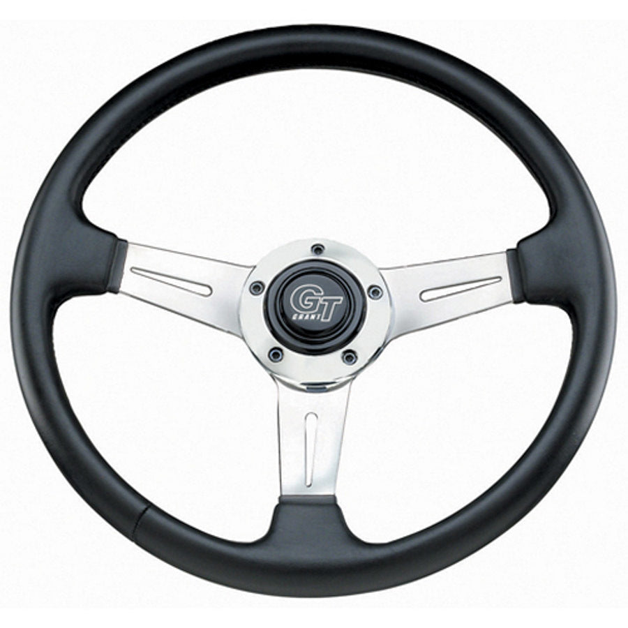 Grant Elite GT Steering Wheel - 14 in Diameter - 3.75 in Dish - 3-Spoke - Black Vinyl Grip - Polished