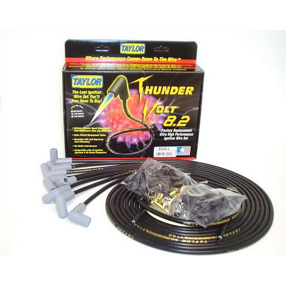Taylor Universal-Fit Thundervolt 8.2mm Ignition Wire Set - 90 Plug Boots - Black