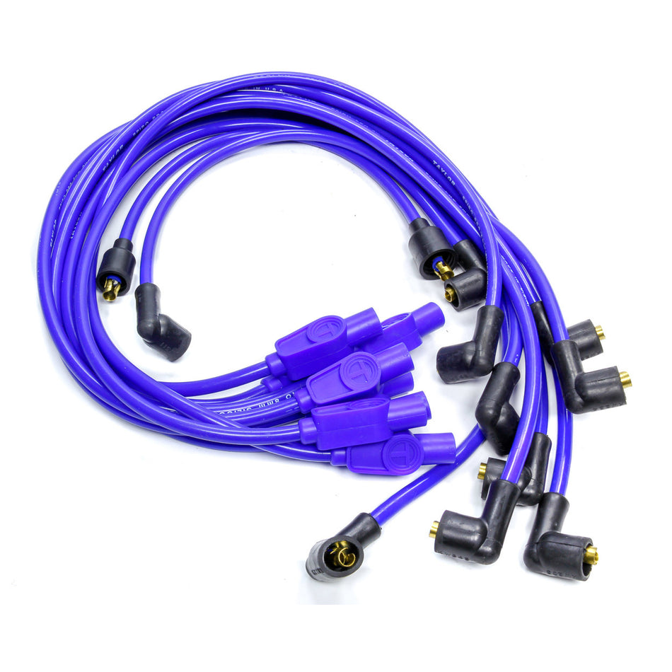 Taylor Spiro-Pro Spiral Core 8 mm Spark Plug Wire Set - Blue - Straight Plug Boots - Socket Style - V8