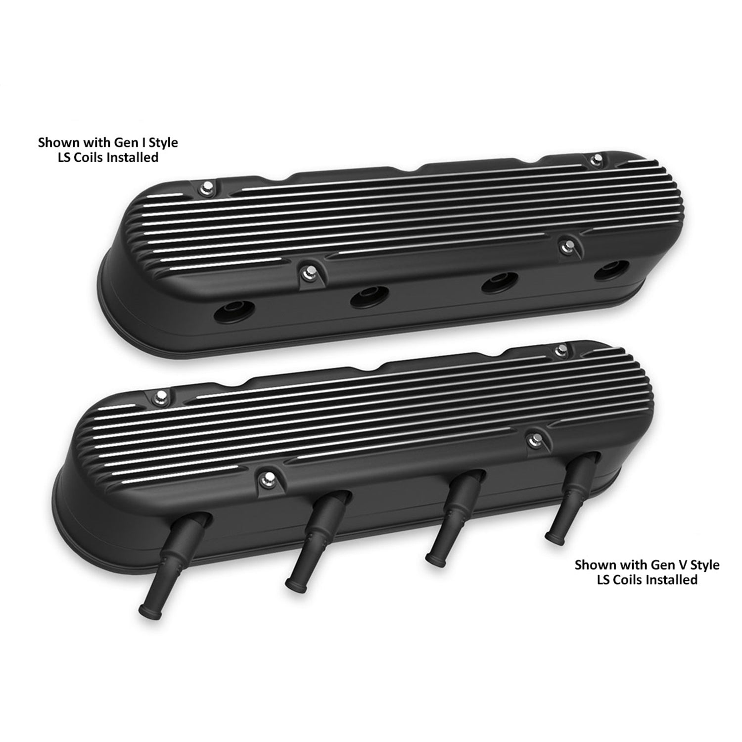 Holley Stock Height Valve Cover - Finned - Aluminum - Satin Black - GM LS-Series