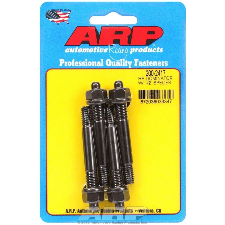 ARP Carburetor Stud - 5/16-18 and 5/16-24 in Thread - 2.7 in Long - Hex Nuts - Chromoly - Black Oxide - Set of 4