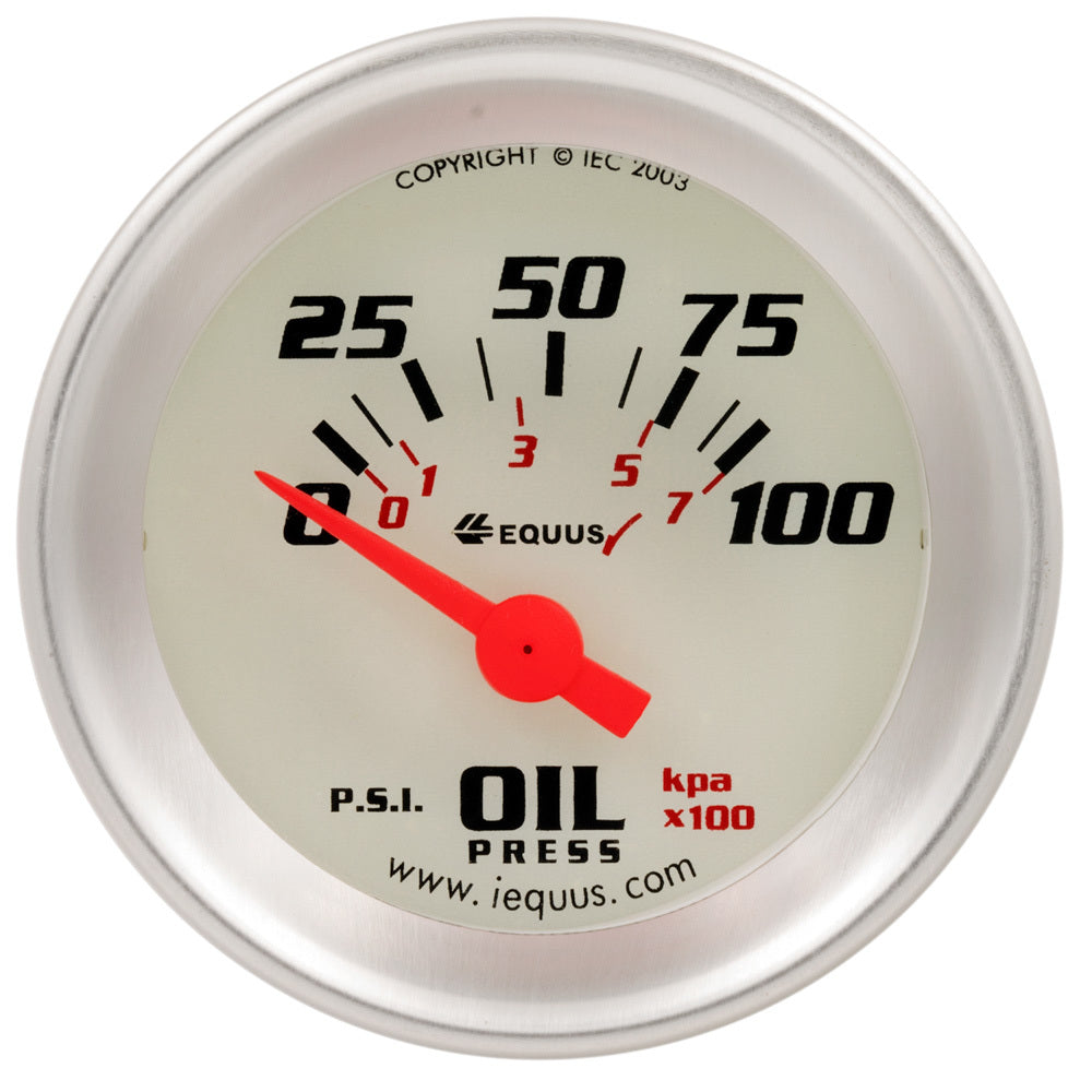 Equus 8000 Classic Series Oil Pressure Gauge - 0-100 psi - Electric - Analog - 1-1/2" Diameter - White Face