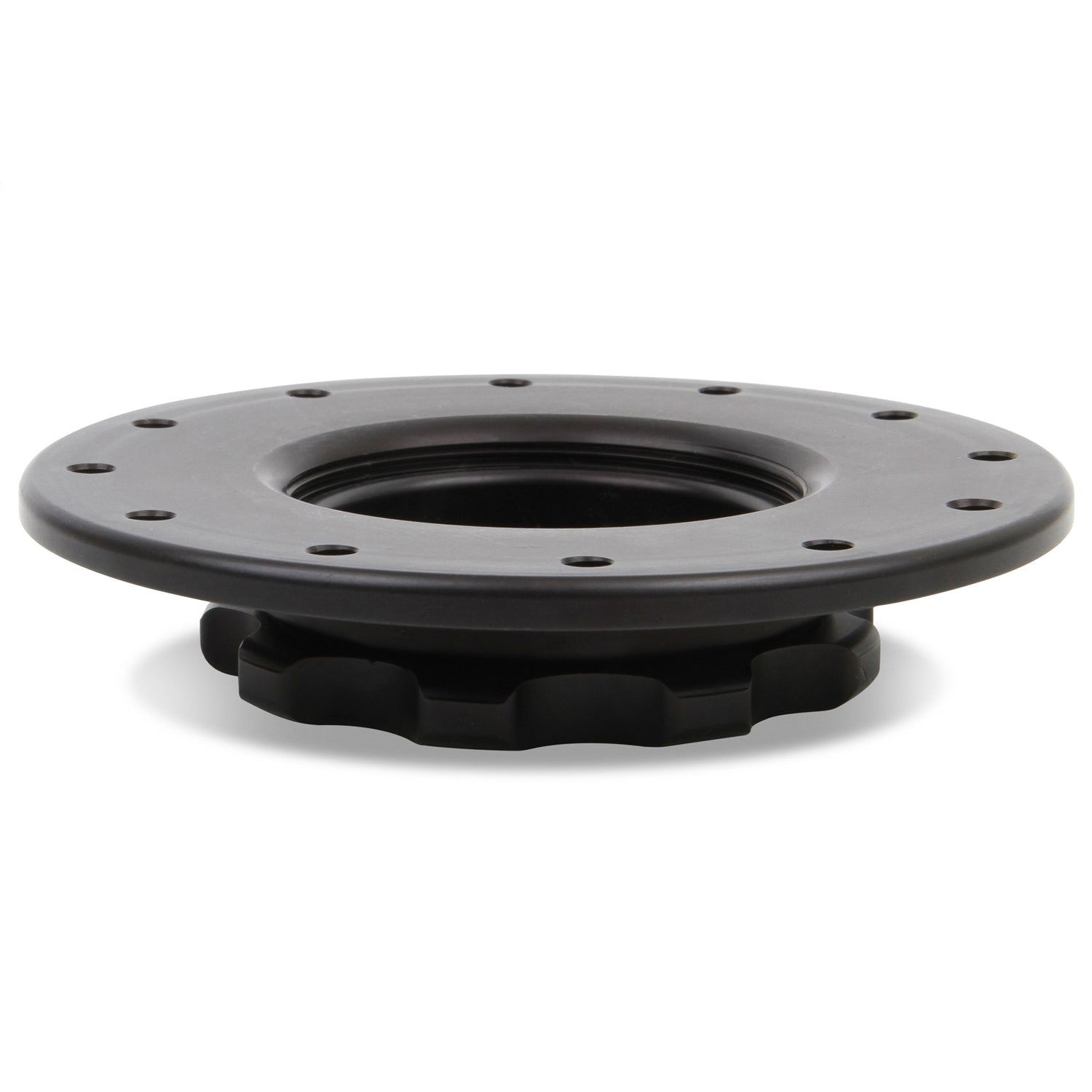 Holley Screw-In Raised Cell Mount Fuel Cell Filler Cap Assembly - 12-Bolt Flange - Black Anodized