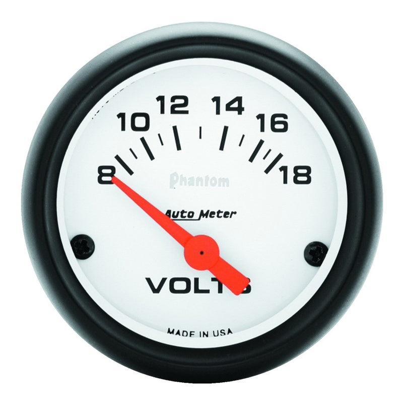 Auto Meter Phantom Electric Voltmeter Gauge - 2-1/16" - 8-18 Volts