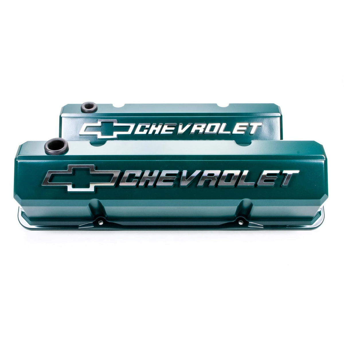 Proform Performance Parts Slant-Edge Valve Covers Tall Baffled Breather Hole - Raised Chevrolet Bowtie Logo - Green