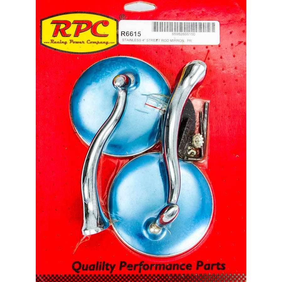 Racing Power Retro Mirror Side View Round 4" Diameter - Stainless
