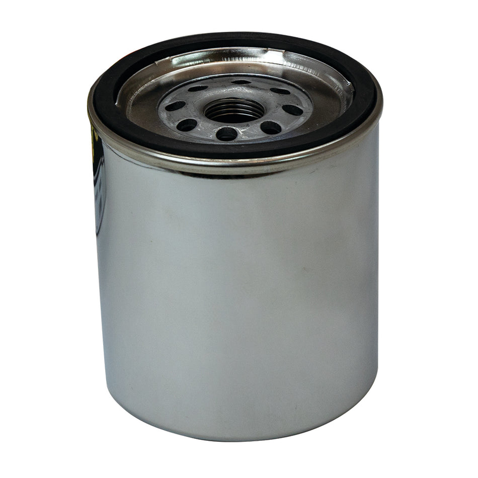 Moroso Screw-On Canister Oil Filter - 4.281 in Tall - 13/16-16 in Thread - Chrome - Chevy Short Type
