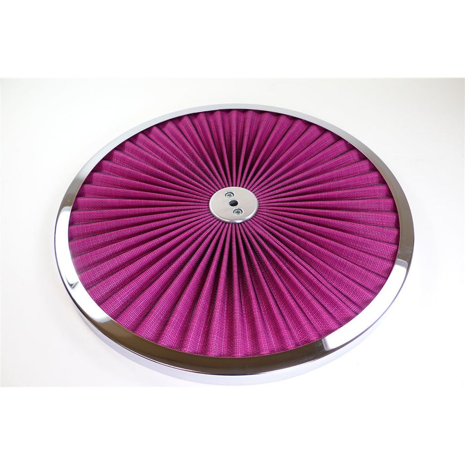 Racing Power Super Flow Air Cleaner Lid - 14 in Round - Filtered - Red Filter - Chrome