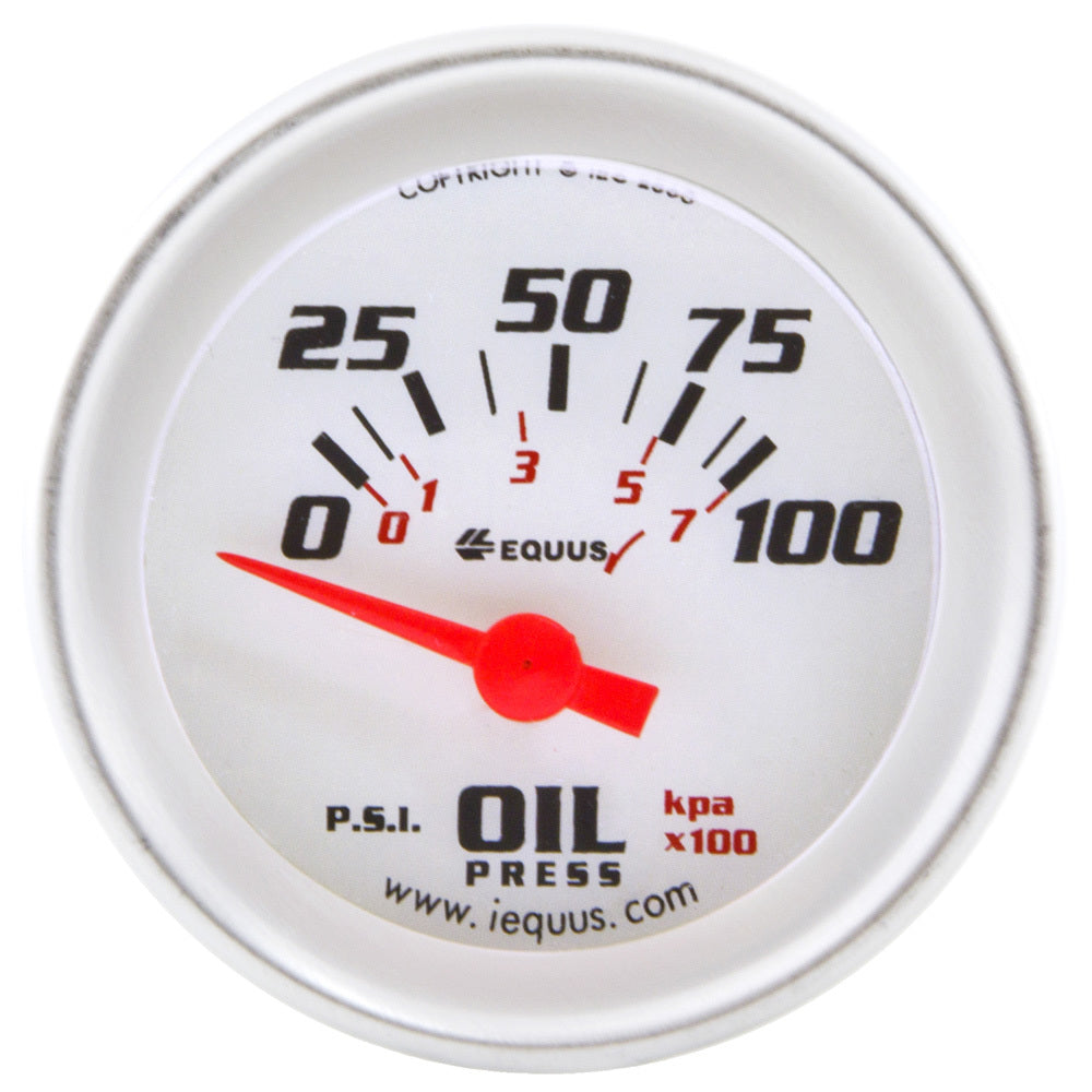 Equus 8000 Classic Series Oil Pressure Gauge - 0-100 psi - Electric - Analog - 2" Diameter - White Face
