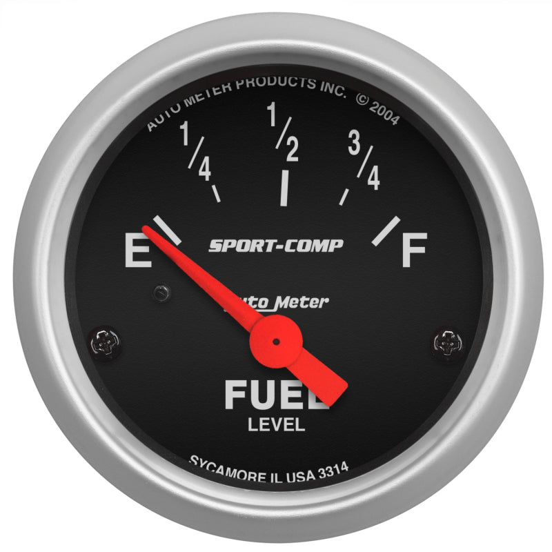 Auto Meter Sport-Comp 0-90 ohm Fuel Level Gauge - Electric - Analog - Short Sweep - 2-1/16 in Diameter - Black Face