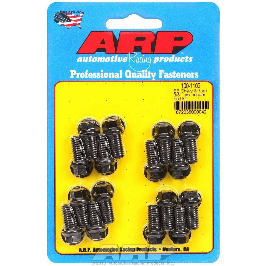 ARP Header Bolt Kit - Black Oxide - Ford - 3/8" Diameter, .750" Length - Hex Head - (16 Pack)