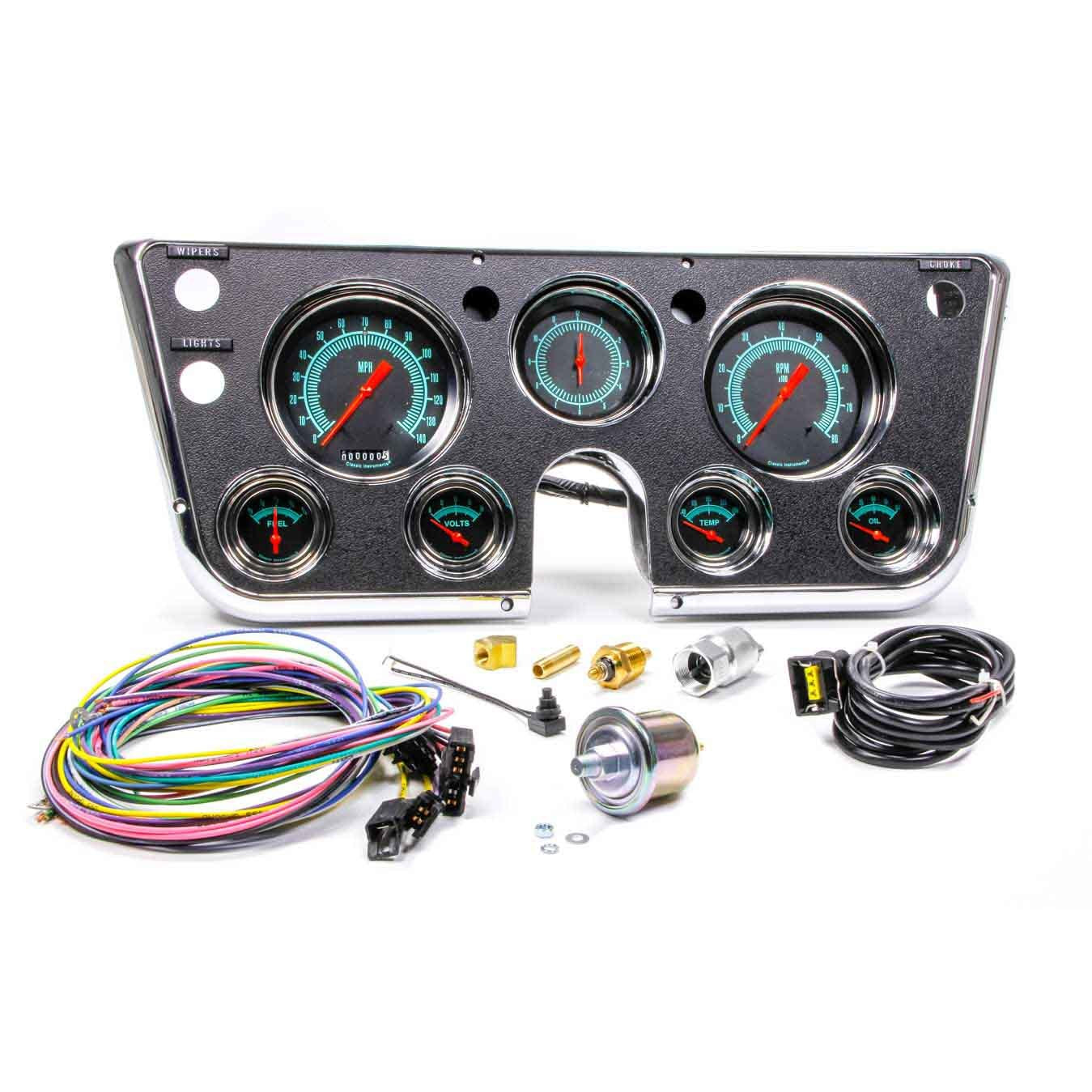 Classic Instruments G Stock Gauge Kit Analog Clock/Fuel /Oil Pressure/Speedometer/Tachometer/Voltmeter/Water Temp Black Face