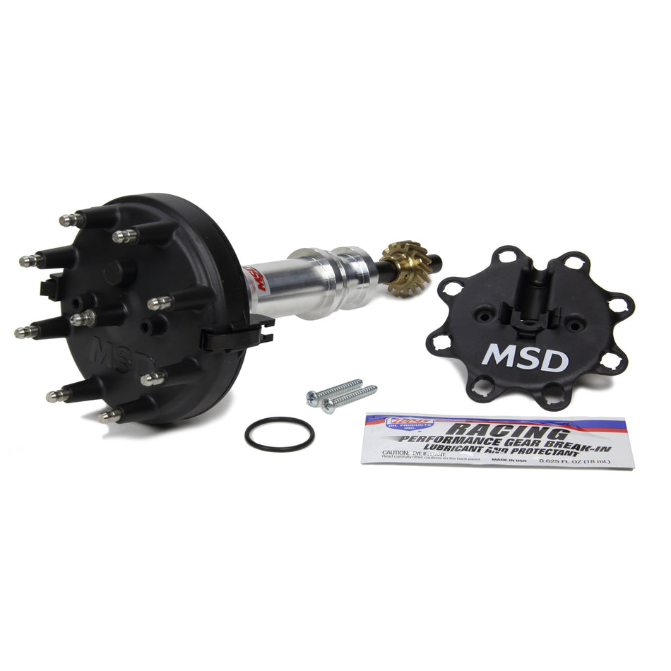 MSD Pro-Billet Distributor - Crank Trigger Pickup - Locked Advance - HEI Style Terminal - Low Profile - Black - BB Ford