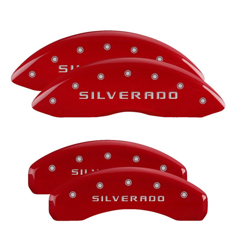 Mgp Caliper Cover Silverado Script Logo Brake Caliper Cover Aluminum Red GM Fullsize Truck 2014-16 - Set of 4