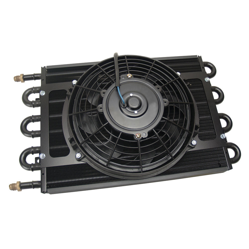 Derale Fluid Cooler and Fan - Tube Type - 6 AN Male Inlet/Outlet - Aluminum/Copper - Black Powder Coat - Universal