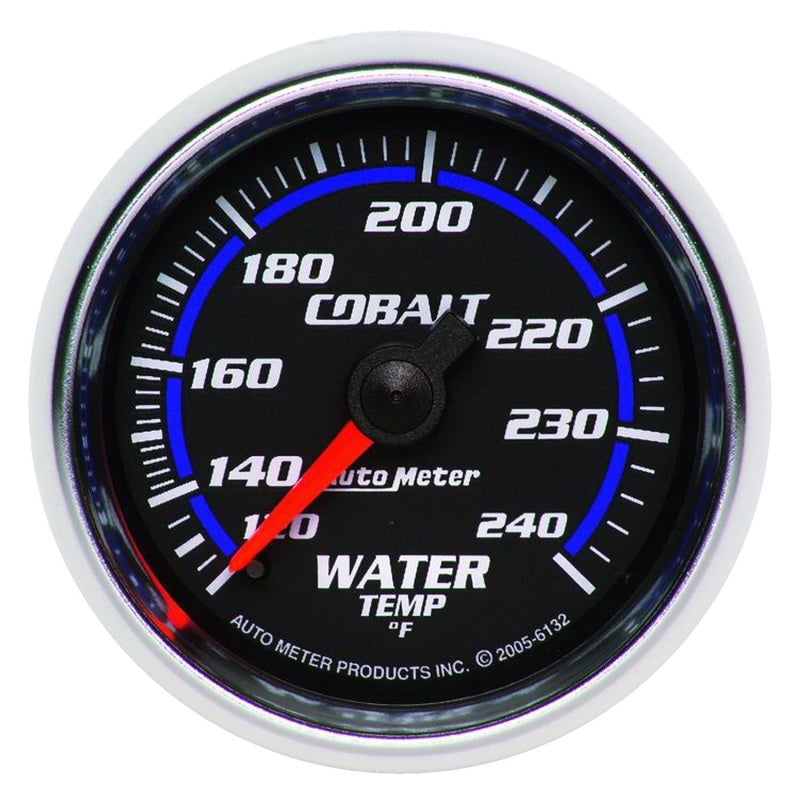 Auto Meter Cobalt 120-240 Degree F Water Temperature Gauge - Mechanical - Analog - Full Sweep - 2-1/16 in Diameter - Black Face