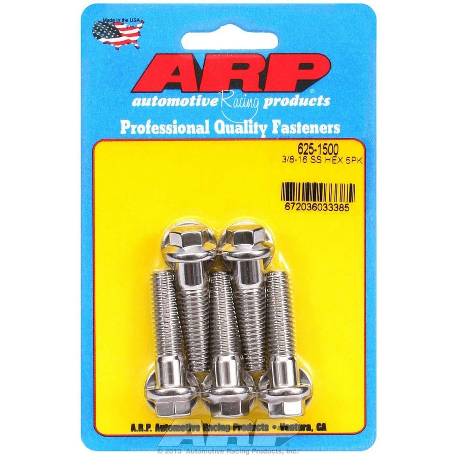 ARP 3/8-16 in Thread Bolt - 1.5 in Long - 7/16 in Hex Head - Polished - Universal - Set of 5